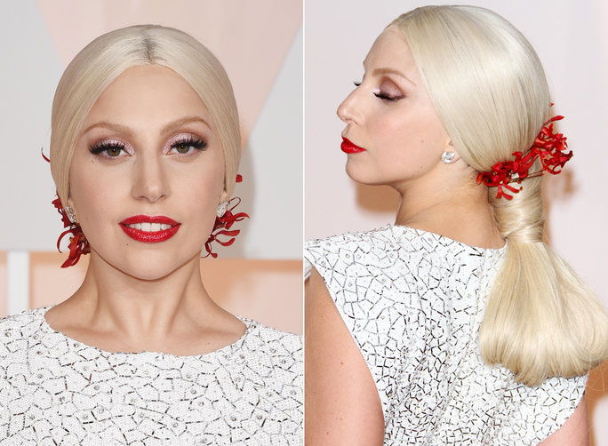 레이디 Gaga's Ponytail on the Red Carpet at the Academy Awards