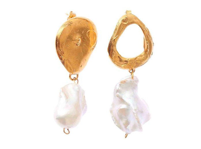 זהב Plated Pearl Drop Earrings 