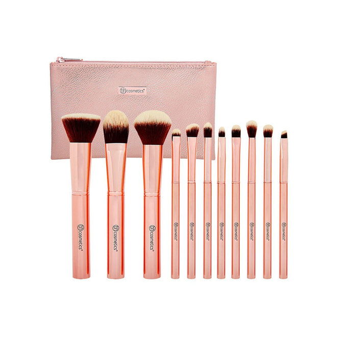 BH Cosmetics Metal Rose 11 Piece Brush Set With Cosmetic Bag 