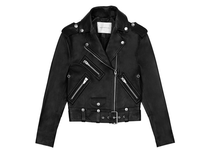 에이 Black Leather Moto Jacket 