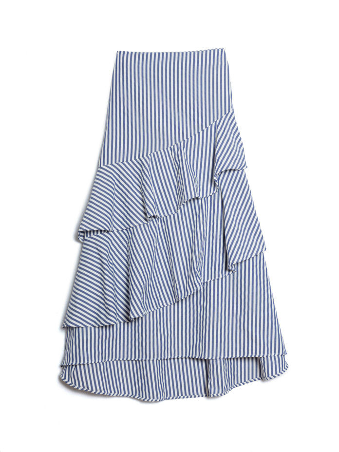 פסים Asymmetrical Ruffled Maxi Skirt 