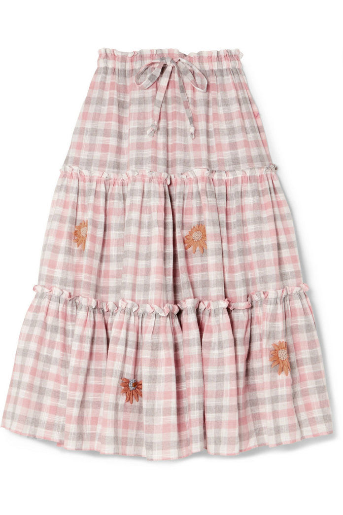 רקומים Gingham Linen Midi Skirt 