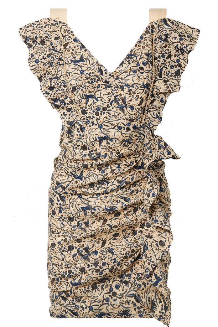 טופז ruffled printed linen mini dress 