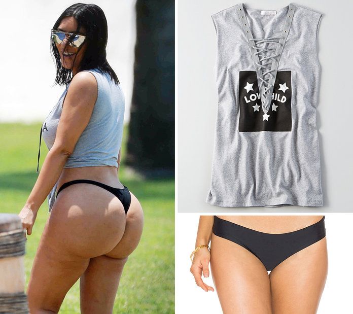 קים Kardashian T-Shirt and Thong
