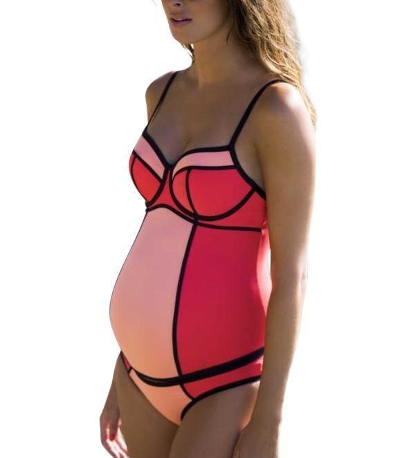 색깔 block maternity swimsuit