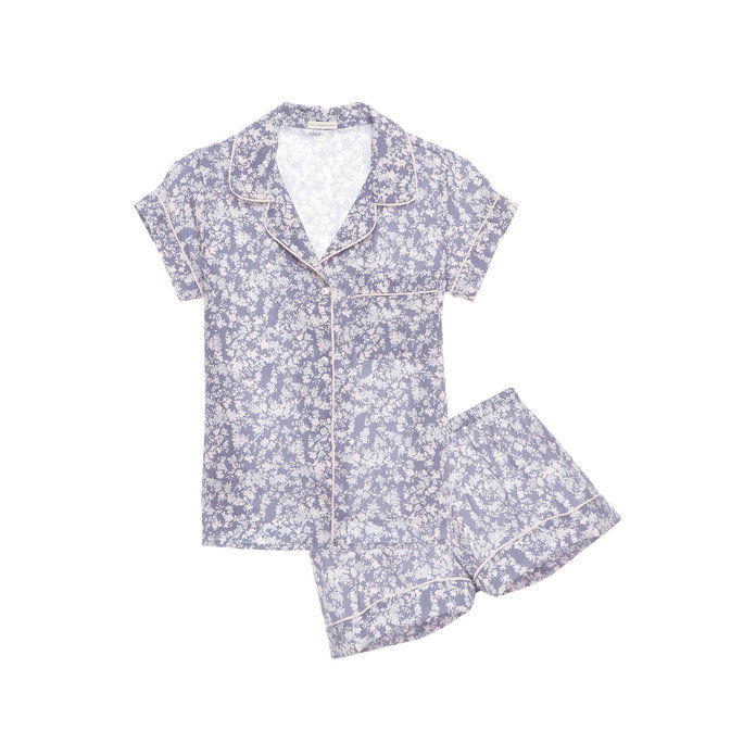 פרחוני Contrast-Trim Silk Pajama Set 