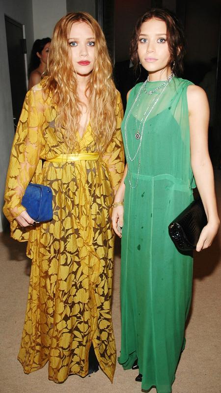 מרי-קייט Olsen and Ashley Olsen in yellow and green dresses