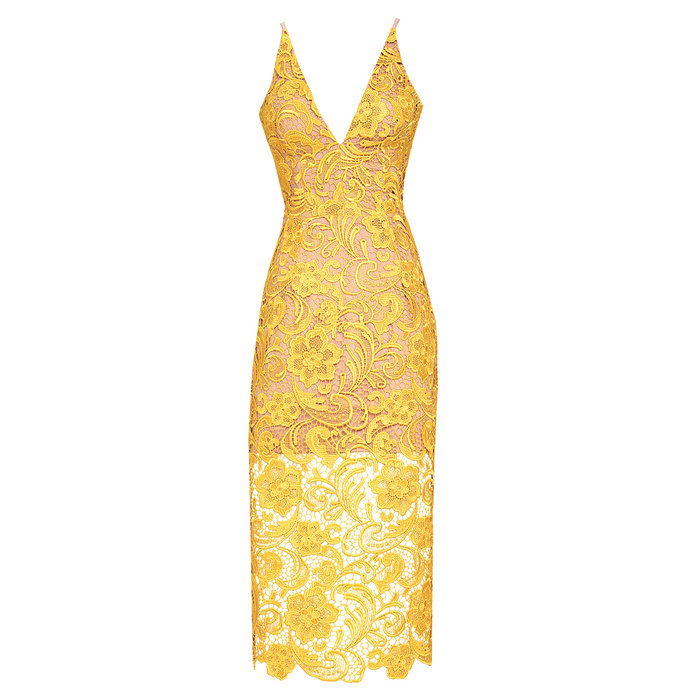 מארי Yellow Lace Midi Dress 