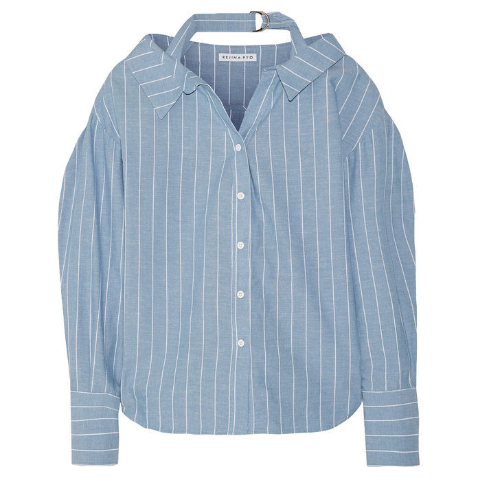 로사 pinstriped cotton and linen-blend shirt 