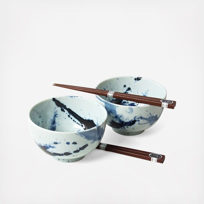 미야 Company Blue Sumi Rice Bowl with Chopsticks 