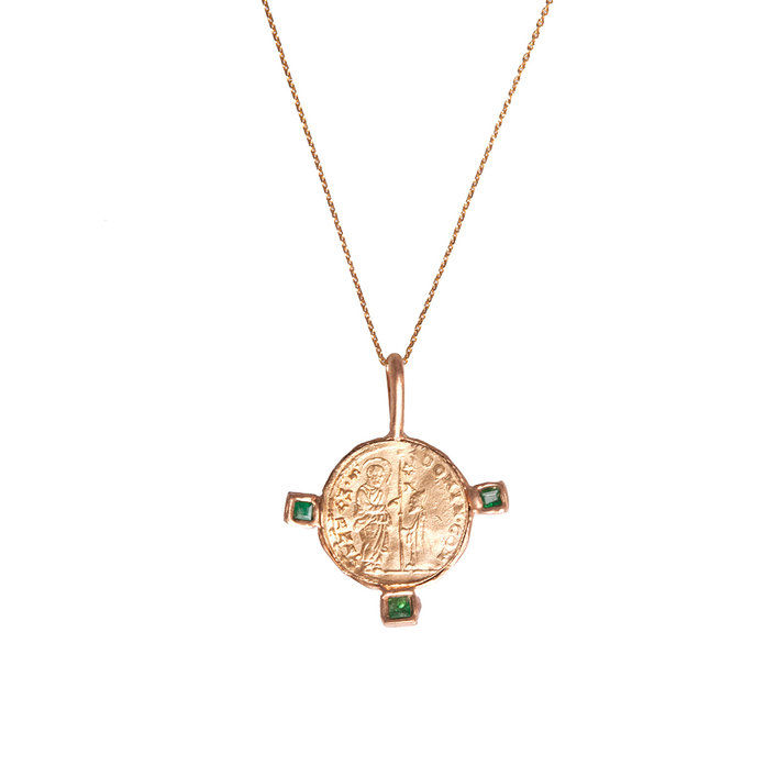 ביזאנטי Coin Medal Pendant with emeralds 