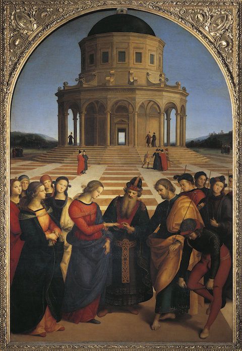 ללא הגבלה - CIRCA 1987: Raffaello Sanzio (1483-1520), The Wedding of the Virgin. (Photo By DEA / G. NIMATALLAH/De Agostini/Getty Images)