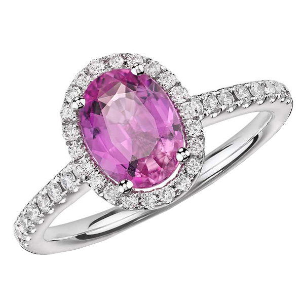 푸른 Nile Pink Sapphire and Micropavé Diamond Ring 