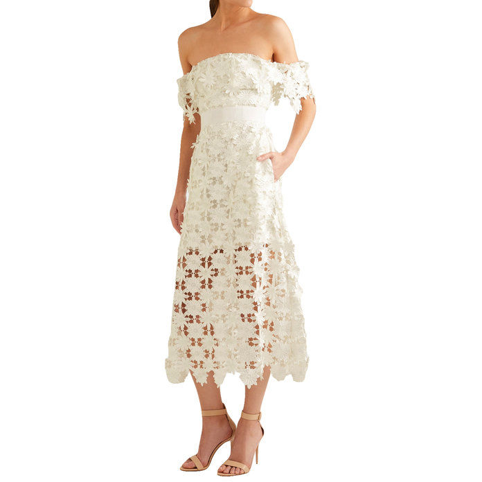 본인 Portrait Off-the-shoulder guipure lace midi dress