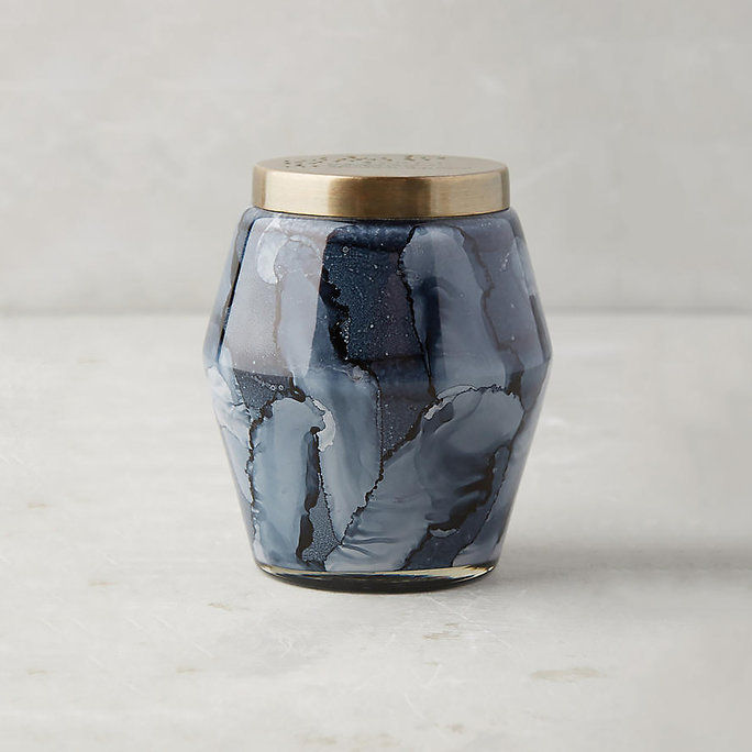 קאפרי Blue Marbled Glass Candle in Volcano 