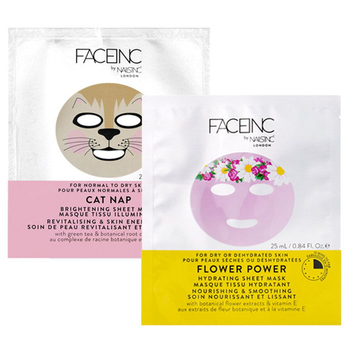 פנים Inc By Nails Inc Flower Power Hydrating Mask & Cat Nap Brightening Sheet Mask 