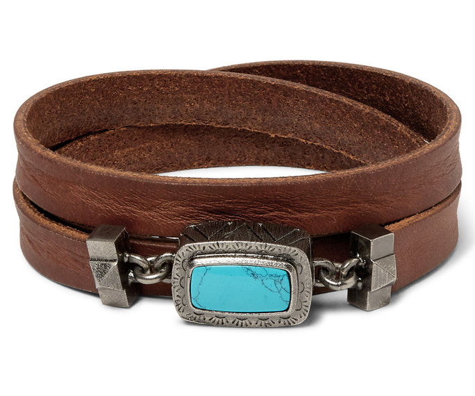 ולנטינו Leather And Silver-Tone Wrap Bracelet 