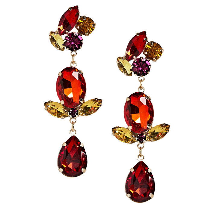 אדום Triple Drop Gemstone Earrings 