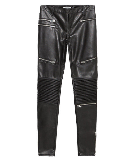 자라 Faux-Leather Biker Trousers 