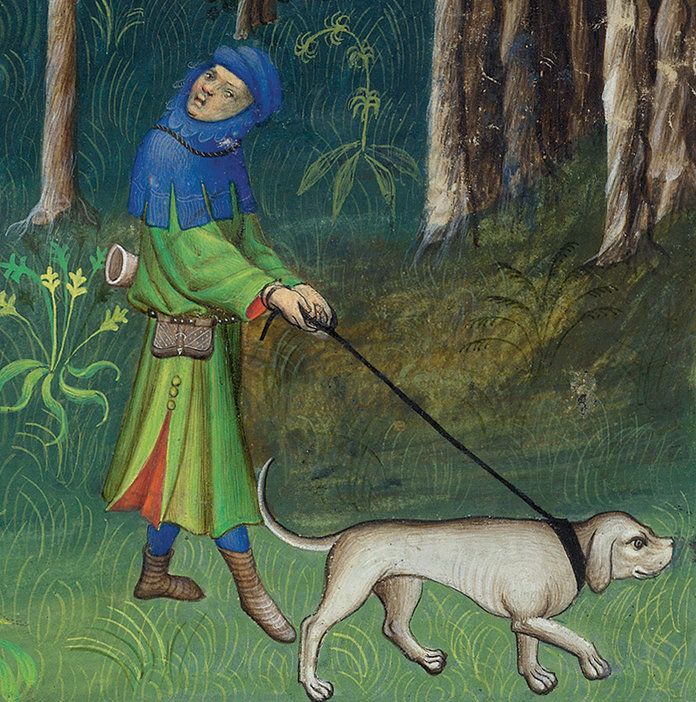 세부 묘사 of: Gaston Phoebus (1331–1391) Recognizing a Great Hart from the Fraying Post Livre de la chasse, in French France, Paris ca. 1407