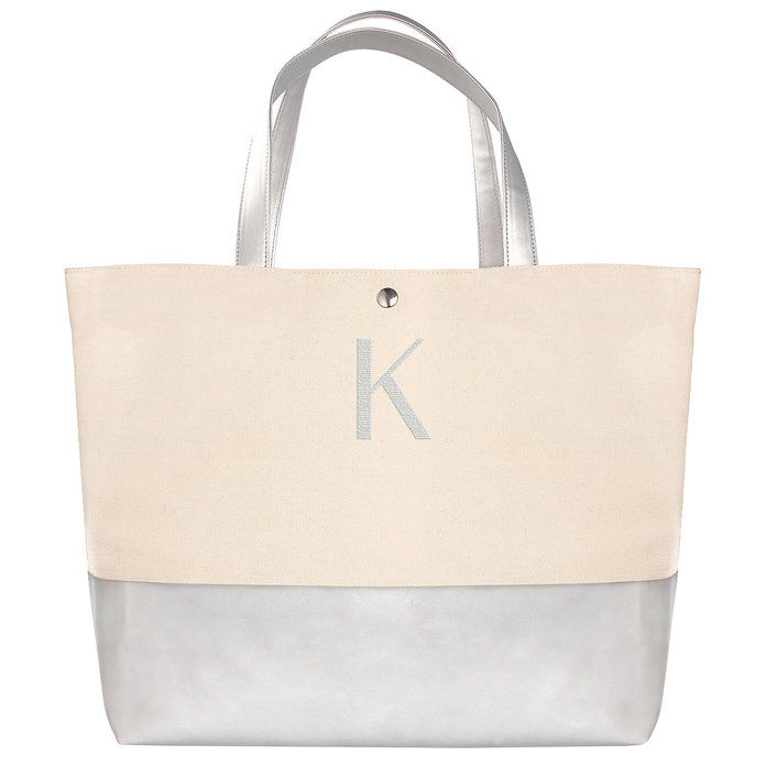 קאתי's Concepts Personalized Silver Metallic Color Dipped Tote Bag