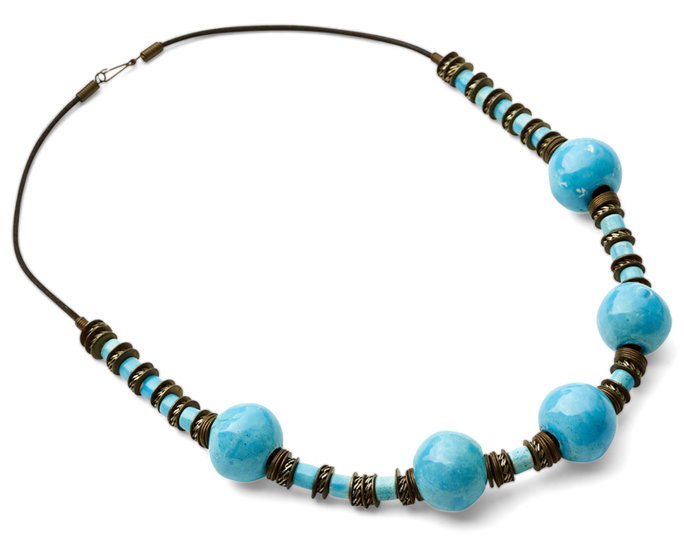 푸른 and Metal Beaded Necklace