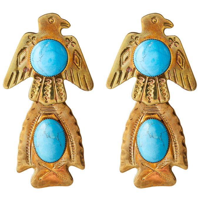 에칭 Eagle Earrings with Turquoise