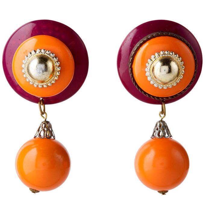 자 and Orange Button Drop Earrings