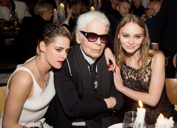 קריסטן Stewart, Karl Lagerfeld, and Lily-Rose Depp 