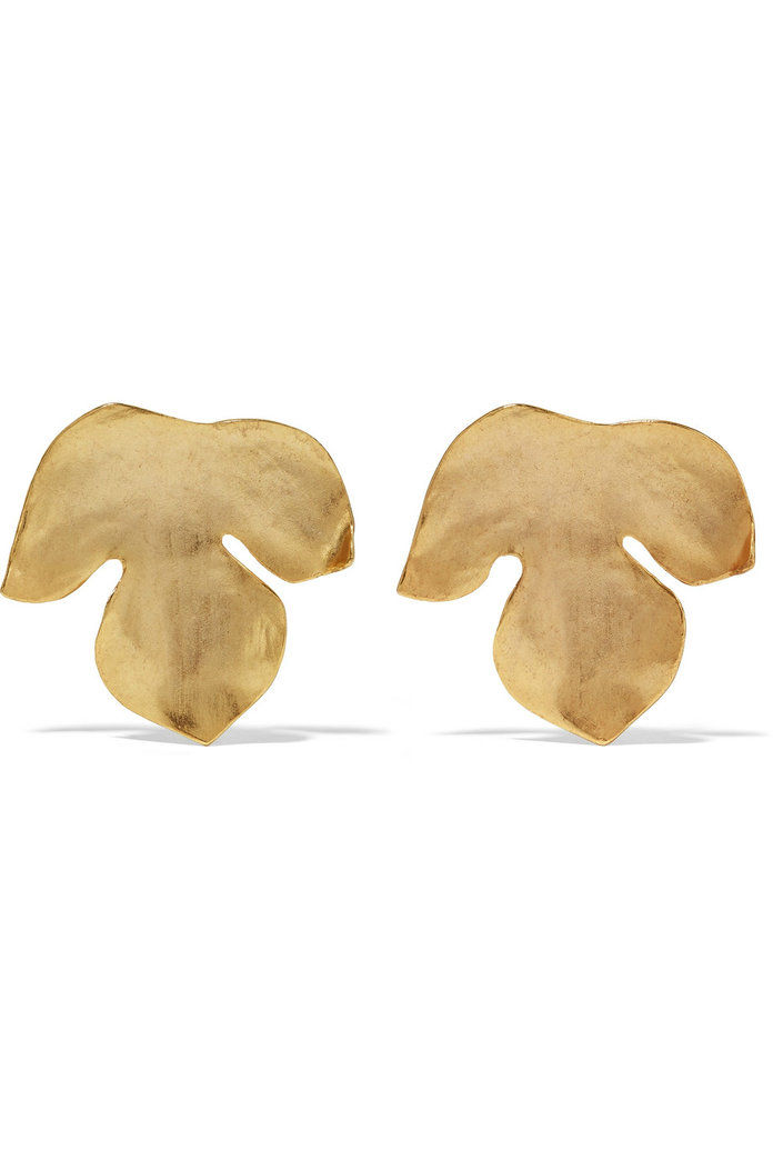 葉 gold-plated clip earrings