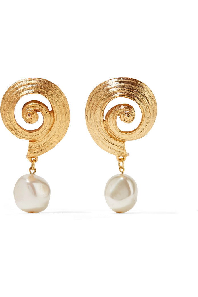 金メッキ faux pearl clip earrings