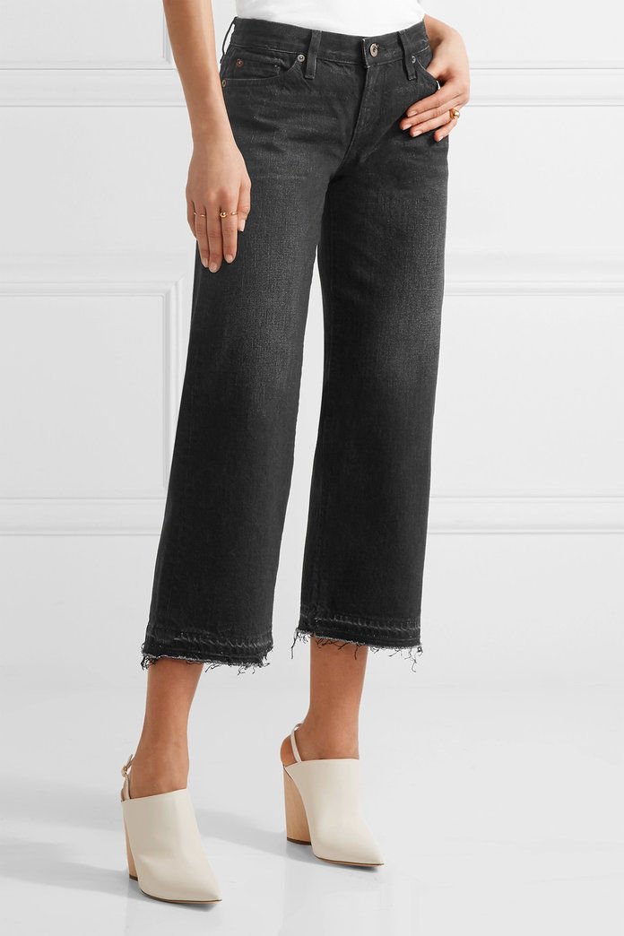 사이먼 Miller W005 Bora cropped frayed mid-rise wide-leg jeans