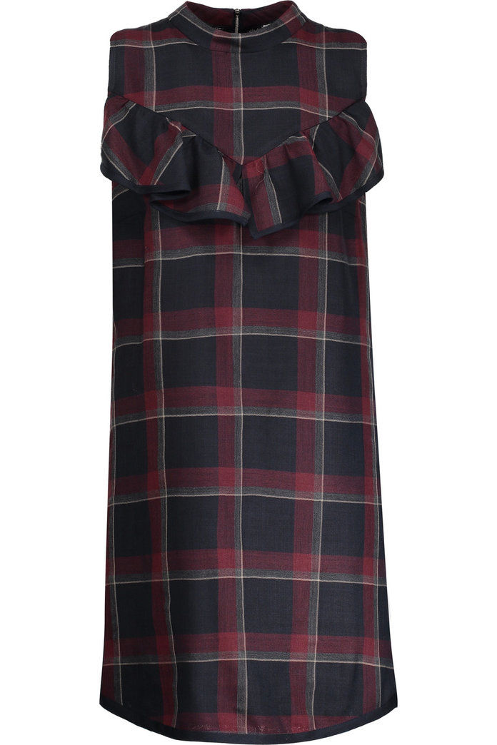 סונו Ruffled plaid wool and silk-blend mini dress