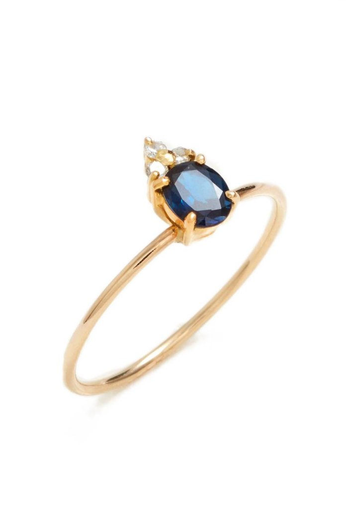 פרג Finch Skinny Stone Sapphire & Diamond Ring