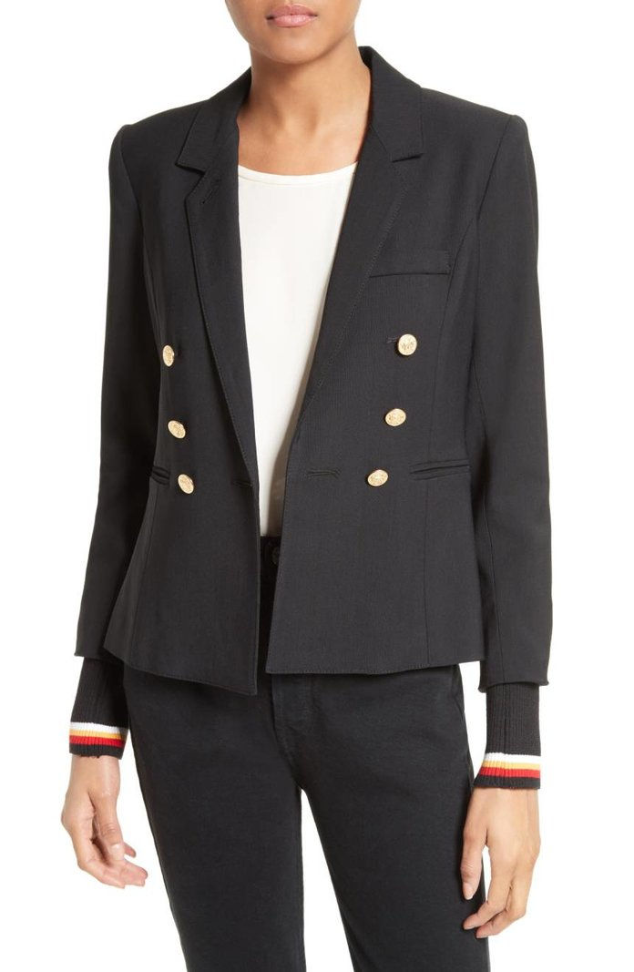 Smythe College Double Breasted Blazer with Detachable Knit Cuffs