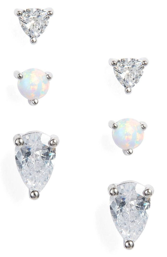 הגדר of 3 Opal Geo Stud Earrings