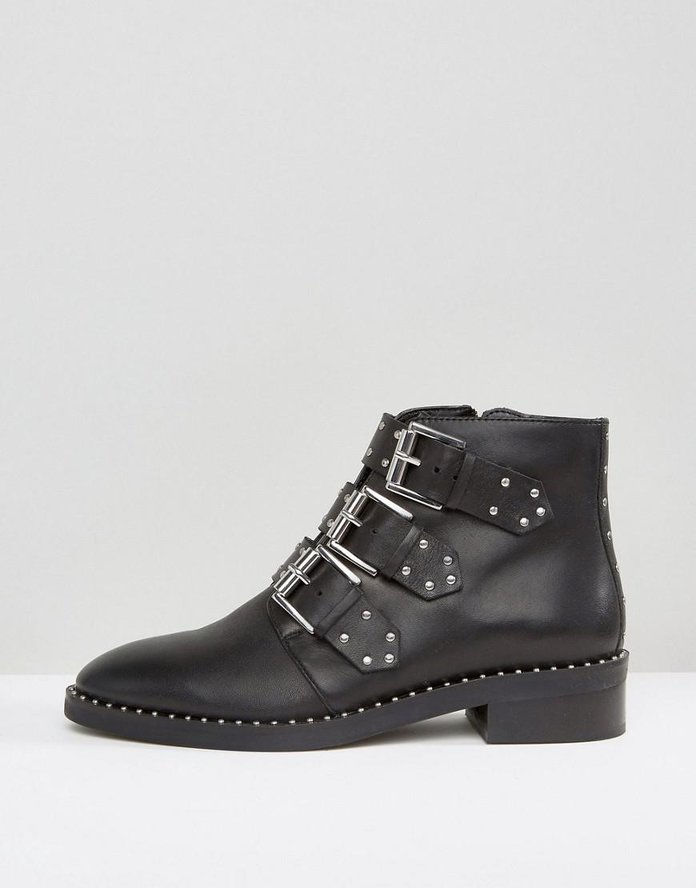 アッシャー Leather Studded Ankle Boots