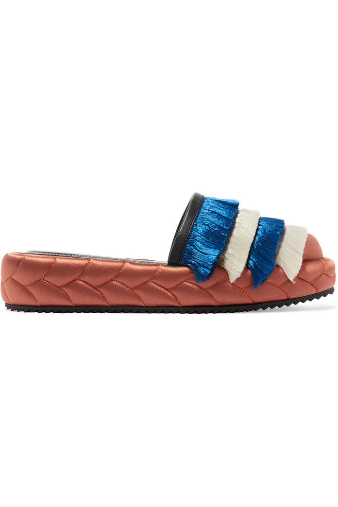 מרקו DE VINCENZO Leather-trimmed fringed satin slippers