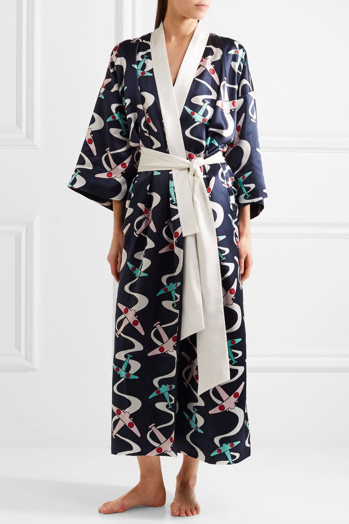 אוליביה VON HALLE Queenie Amelia printed silk-satin robe