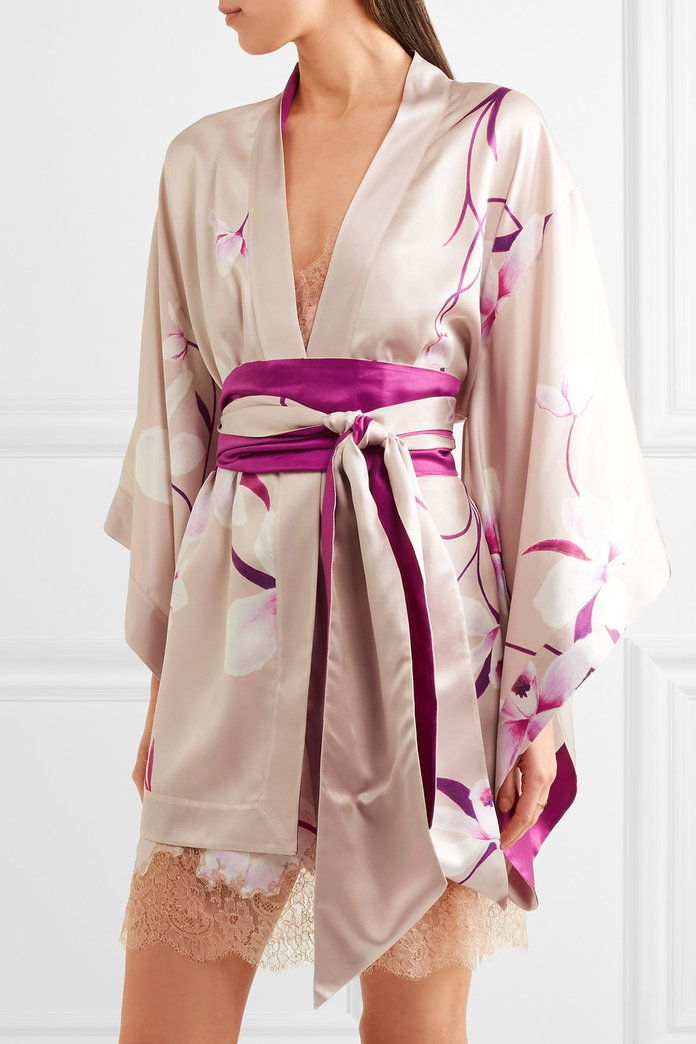 카린 GILSON Floral-print silk-satin kimono