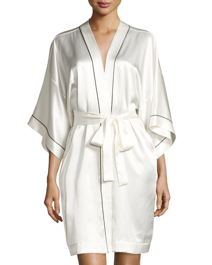 니만 Marcus Contrast-Trimmed Silk Kimono Robe